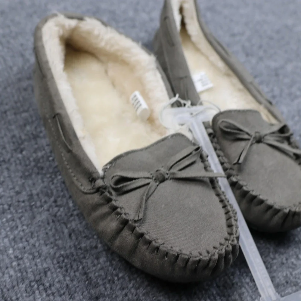 Cat‎ & Jack Slippers Shoes Girls Size 4 Gray Moccasin Faux Fur Lined Bow CADI